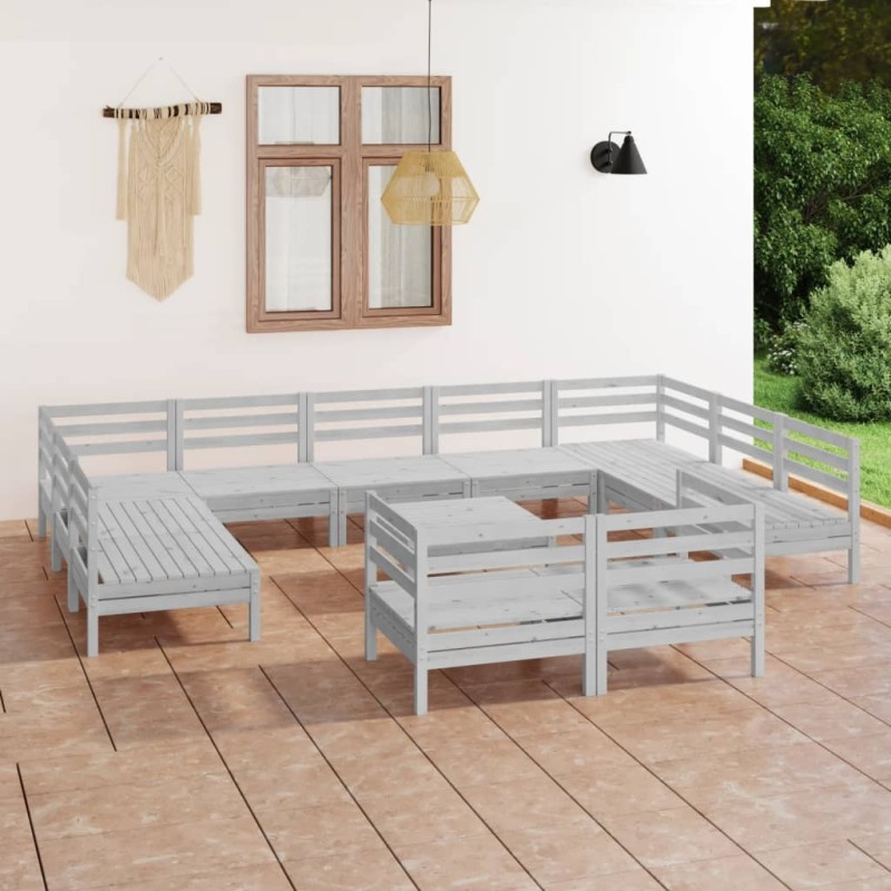 vidaXL Juego de muebles de jardín 12 piezas madera maciza pino blanco vidaXL Juego de muebles de jardín 12 piezas madera maciza pino blanco
