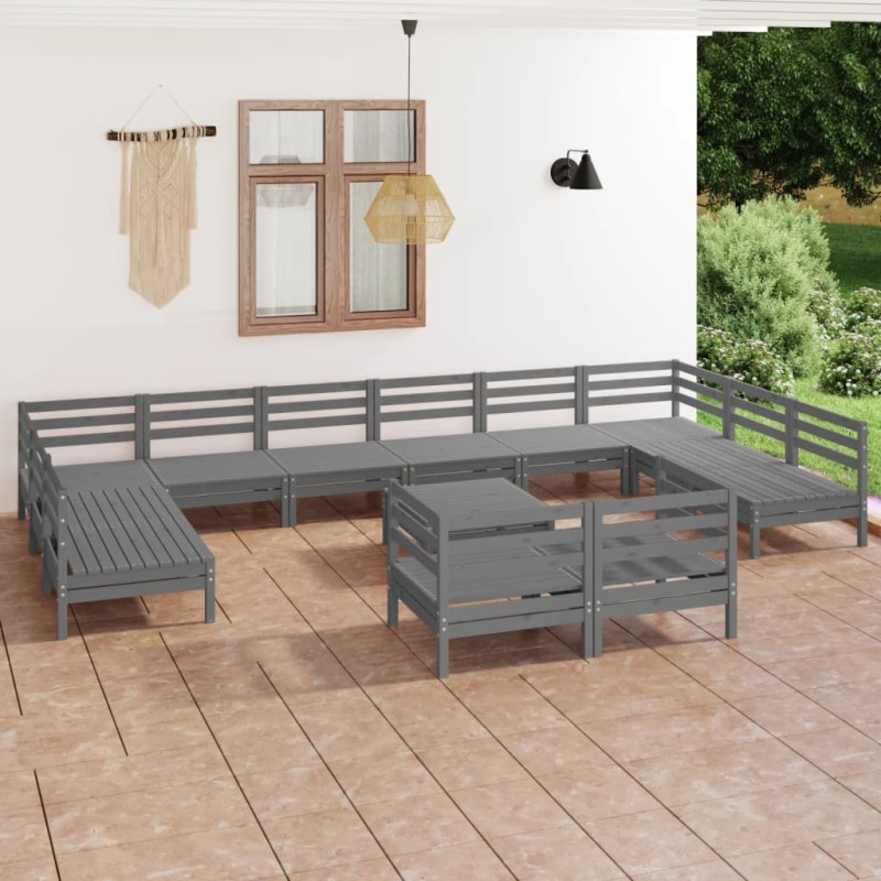 vidaXL Juego de muebles de jardín 13 piezas madera maciza de pino gris