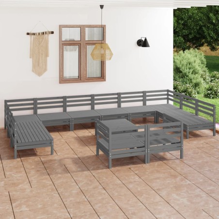 vidaXL Juego de muebles de jardín 13 piezas madera maciza de pino gris