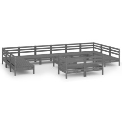 vidaXL Juego de muebles de jardín 13 piezas madera maciza de pino gris