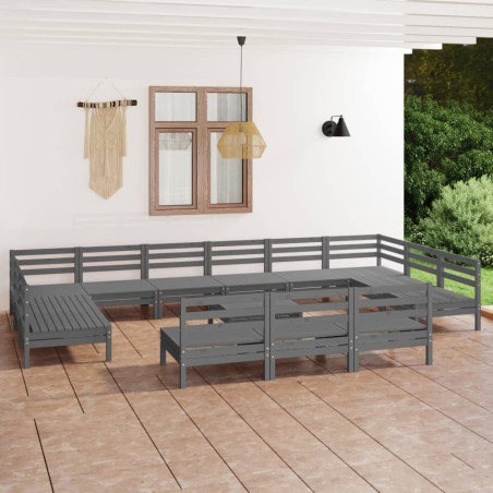 vidaXL Juego de muebles de jardín 14 piezas madera maciza de pino gris