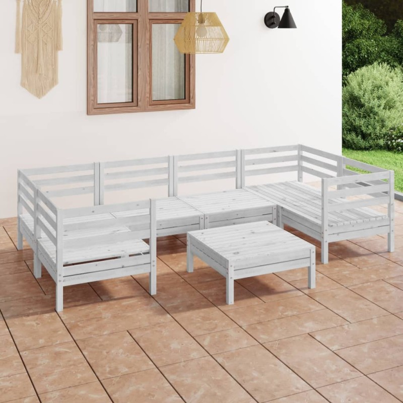 vidaXL Juego de muebles de jardín 7 pzas madera maciza de pino blanco vidaXL Juego de muebles de jardín 7 pzas madera maciza de pino blanco