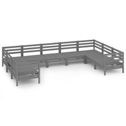 vidaXL Mesa y taburetes altos jardín 9 pzas madera maciza de pino gris
