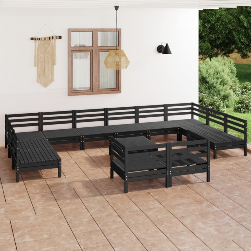 vidaXL Juego de muebles de jardín 13 pzas madera maciza de pino negro vidaXL Juego de muebles de jardín 13 pzas madera maciza de pino negro