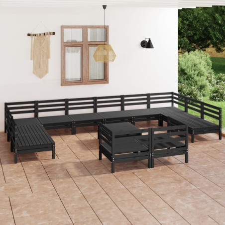 vidaXL Juego de muebles de jardín 13 pzas madera maciza de pino negro