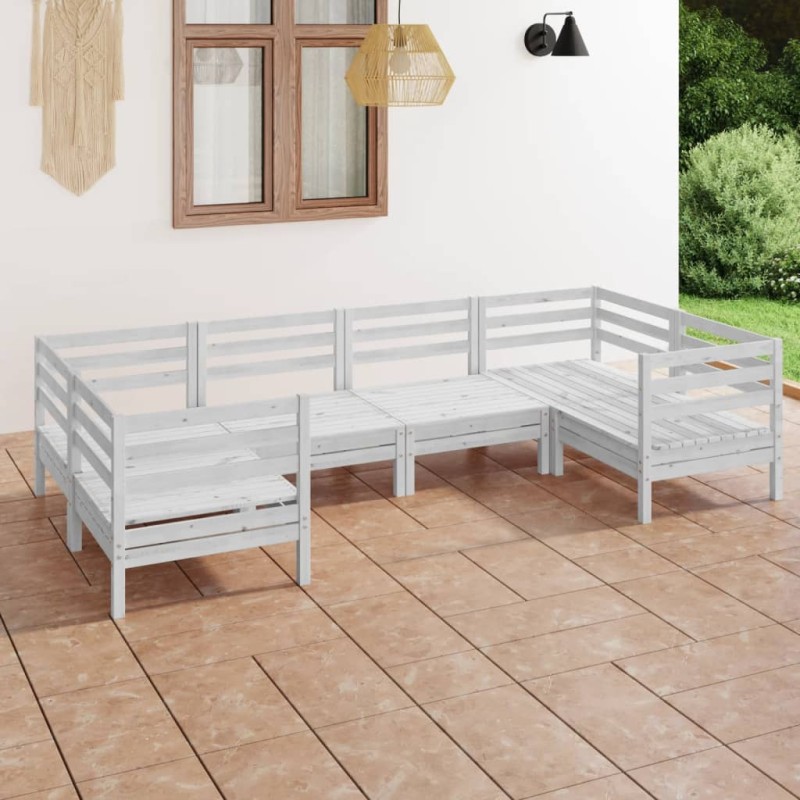 vidaXL Juego de muebles de jardín 6 piezas madera maciza pino blanco vidaXL Juego de muebles de jardín 6 piezas madera maciza pino blanco
