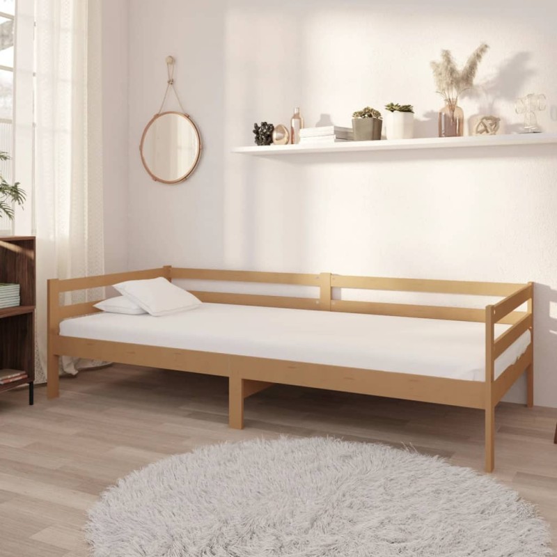 vidaXL Sofá cama y colchón madera pino maciza marrón miel 90x200 cm vidaXL Sofá cama y colchón madera pino maciza marrón miel 90x200 cm