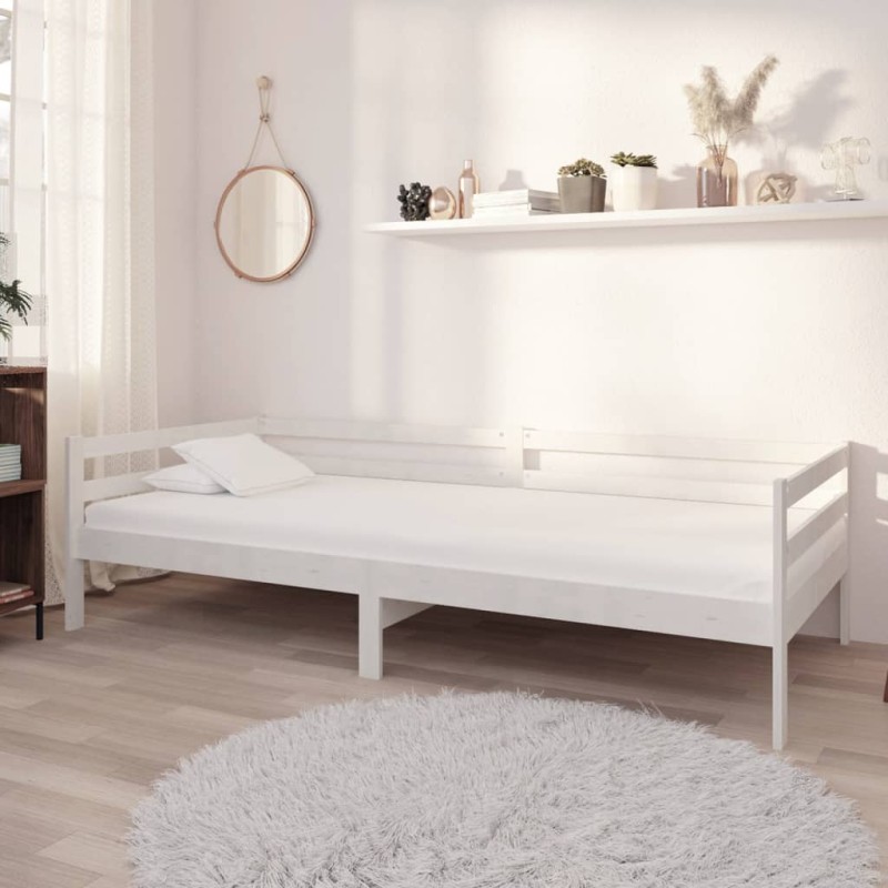 vidaXL Sofá cama con colchón madera de pino maciza blanco 90x200 cm vidaXL Sofá cama con colchón madera de pino maciza blanco 90x200 cm