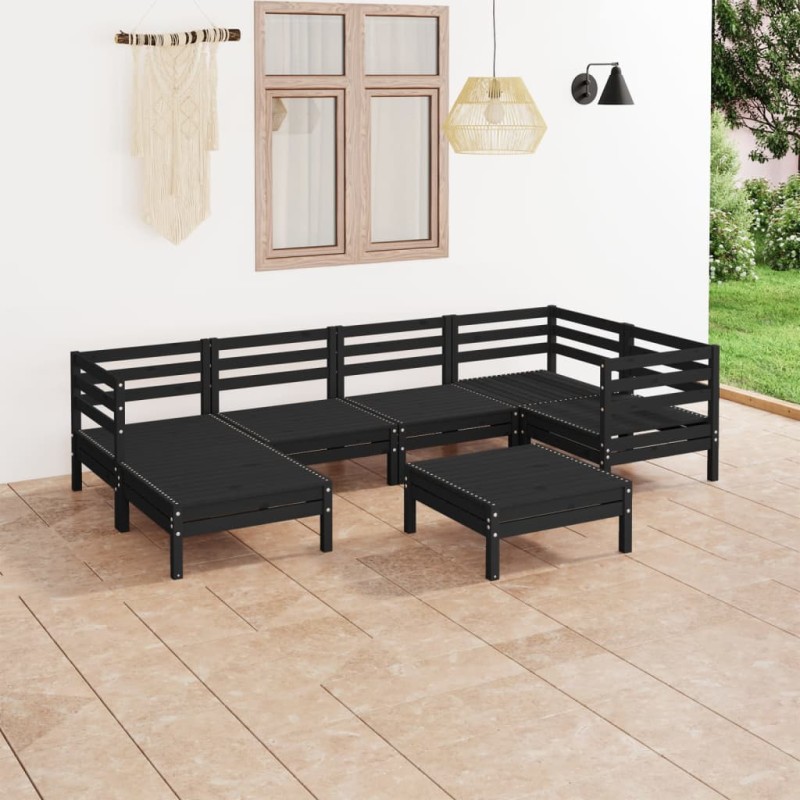 vidaXL Juego de muebles de jardín 7 pzas madera maciza de pino negro vidaXL Juego de muebles de jardín 7 pzas madera maciza de pino negro