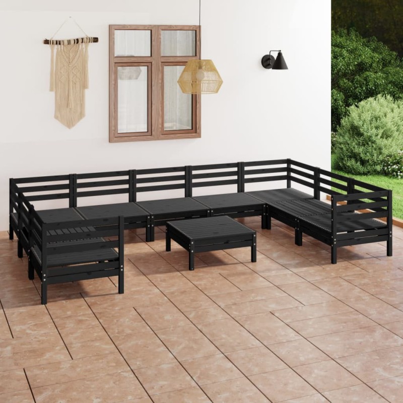 vidaXL Juego de muebles de jardín 10 pzas madera maciza de pino negro vidaXL Juego de muebles de jardín 10 pzas madera maciza de pino negro