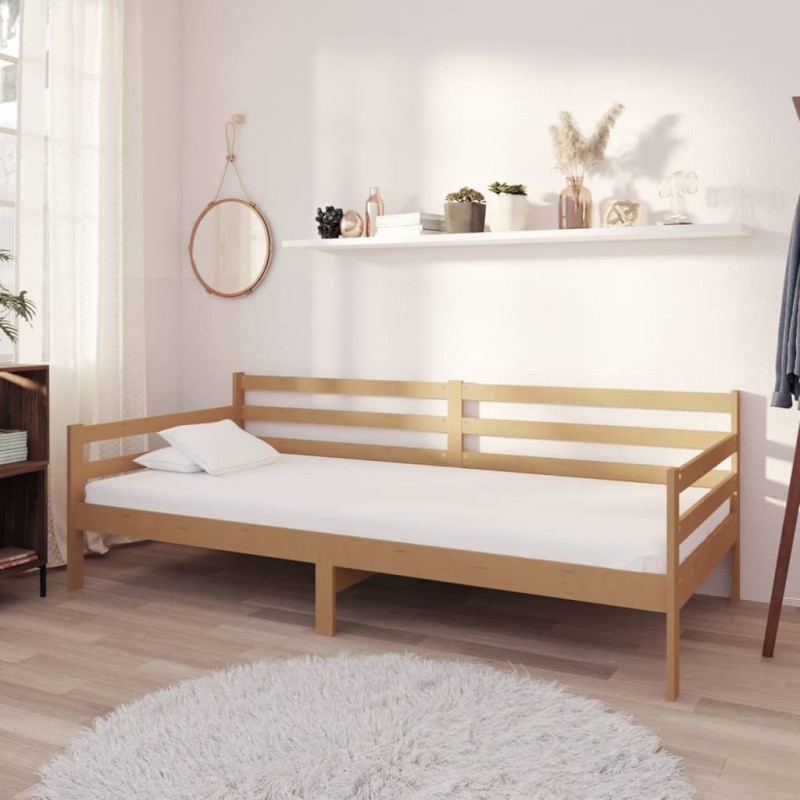 vidaXL Sofá cama y colchón madera pino maciza marrón miel 90x200 cm vidaXL Sofá cama y colchón madera pino maciza marrón miel 90x200 cm
