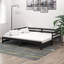 vidaXL Sofá cama extraíble madera maciza de pino negro 2x(90x200) cm