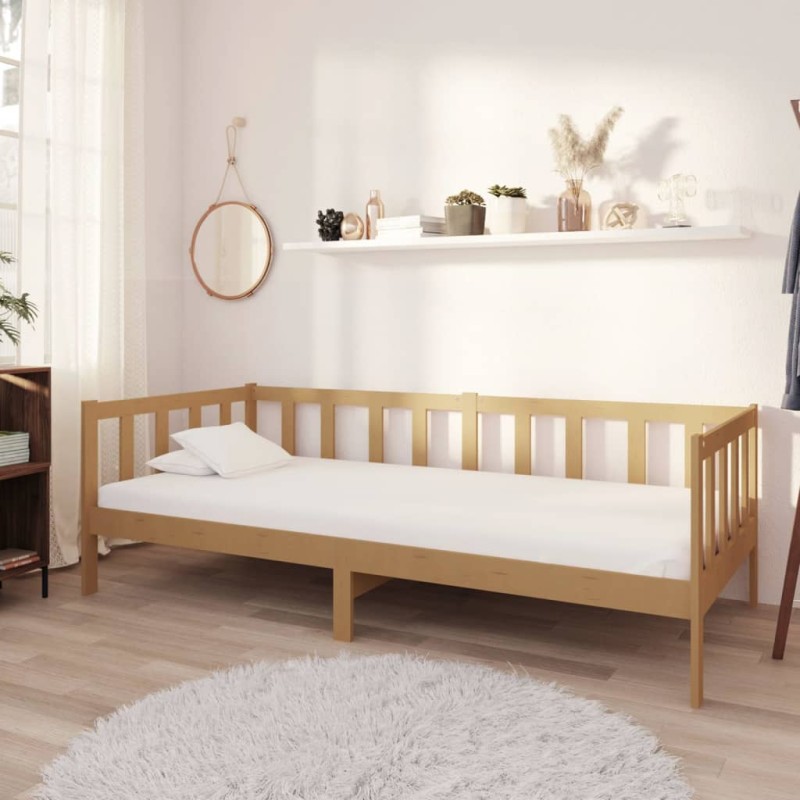 vidaXL Sofá cama y colchón madera pino maciza marrón miel 90x200 cm vidaXL Sofá cama y colchón madera pino maciza marrón miel 90x200 cm