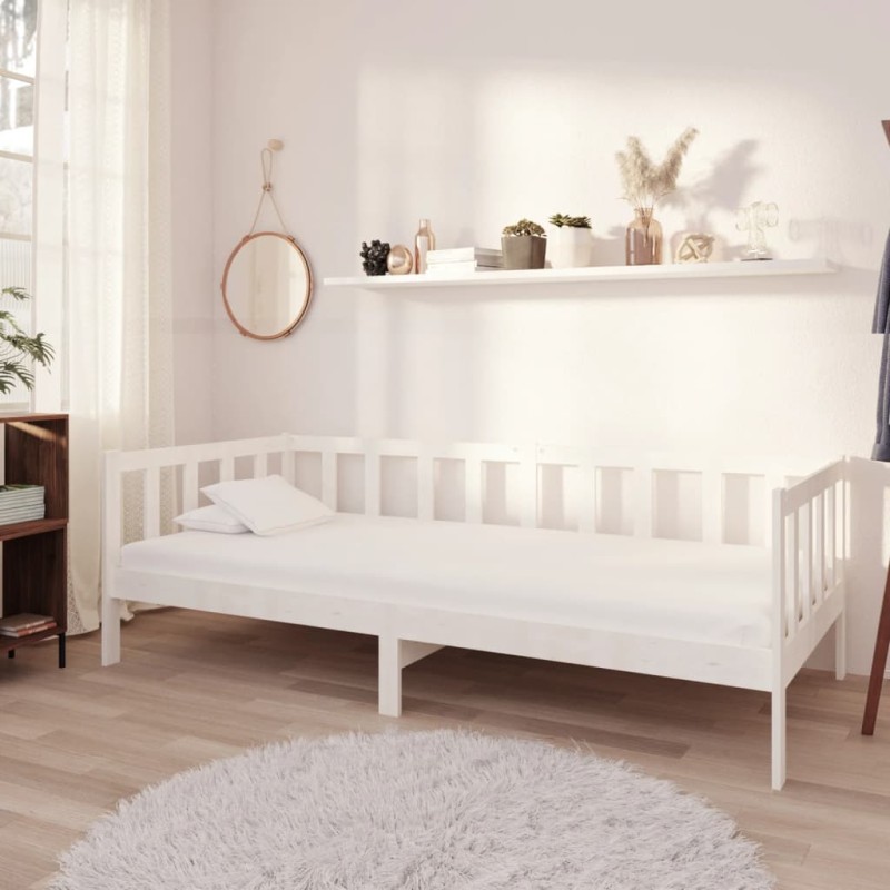 vidaXL Sofá cama con colchón madera de pino maciza blanco 90x200 cm vidaXL Sofá cama con colchón madera de pino maciza blanco 90x200 cm