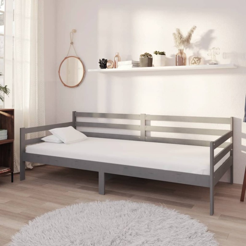 vidaXL Sofá cama con colchón madera de pino maciza gris 90x200 cm vidaXL Sofá cama con colchón madera de pino maciza gris 90x200 cm