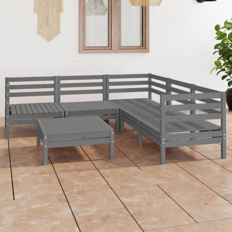 vidaXL Juego de muebles de jardín 6 piezas madera maciza de pino gris