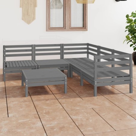 vidaXL Juego de muebles de jardín 6 piezas madera maciza de pino gris