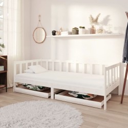 vidaXL Sofá cama con cajones madera de pino maciza blanco 90x200 cm