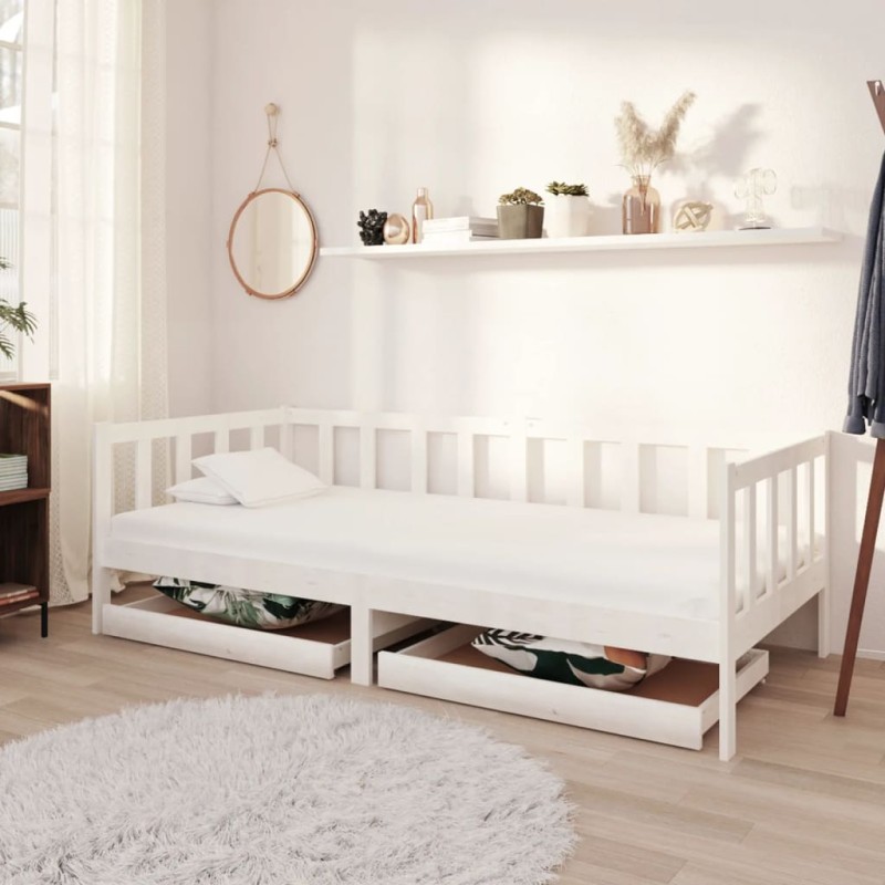vidaXL Sofá cama con cajones madera de pino maciza blanco 90x200 cm