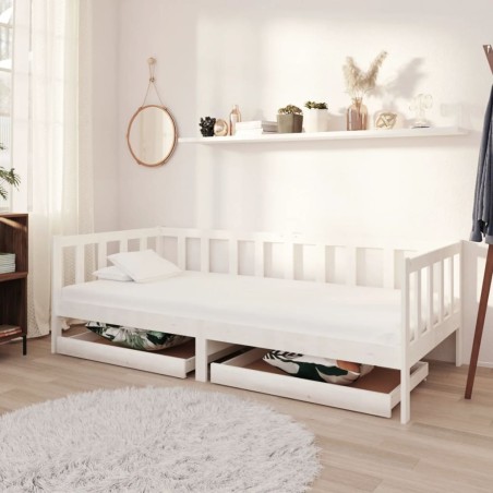 vidaXL Sofá cama con cajones madera de pino maciza blanco 90x200 cm