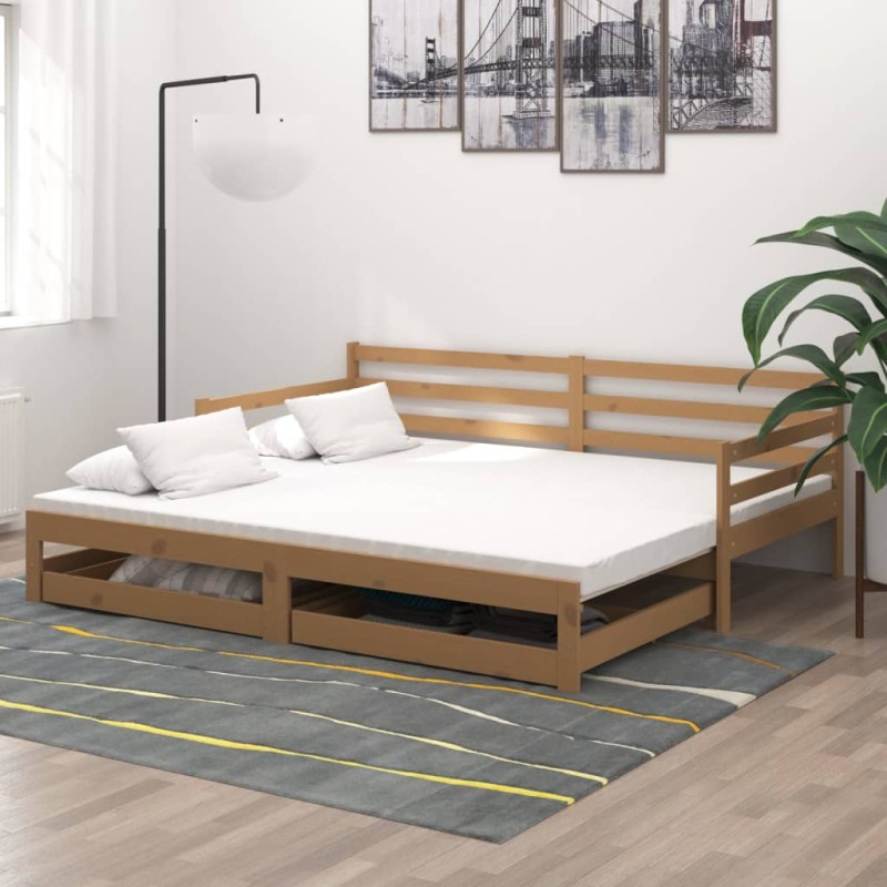 vidaXL Sofá cama extraíble madera maciza de pino miel 2x(90x200) cm vidaXL Sofá cama extraíble madera maciza de pino miel 2x(90x200) cm