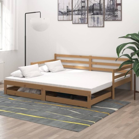 vidaXL Sofá cama extraíble madera maciza de pino miel 2x(90x200) cm