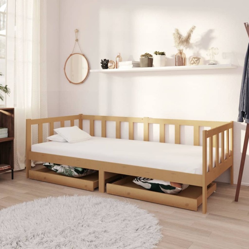 vidaXL Sofá cama con cajones madera pino maciza miel 90x200 cm vidaXL Sofá cama con cajones madera pino maciza miel 90x200 cm