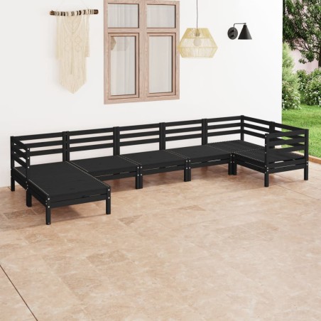 vidaXL Juego de muebles de jardín 7 pzas madera maciza de pino negro