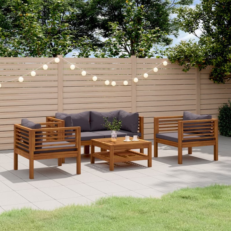 vidaXL Muebles de jardín 5 pzas cojines madera maciza de acacia vidaXL Muebles de jardín 5 pzas cojines madera maciza de acacia