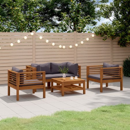 vidaXL Muebles de jardín 5 pzas cojines madera maciza de acacia 