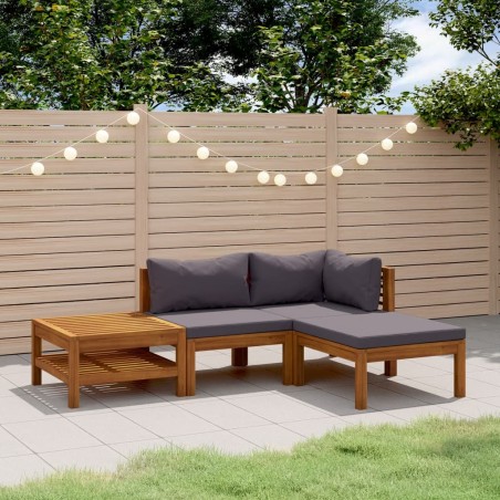 vidaXL Muebles de jardín 4 pzas cojines madera maciza de acacia 