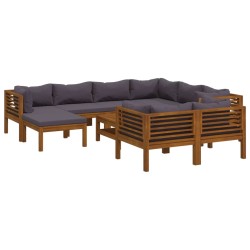 vidaXL Muebles de jardín 10 pzas cojines madera maciza de acacia 