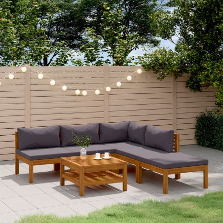 vidaXL Muebles de jardín 6 pzas cojines madera maciza de acacia 