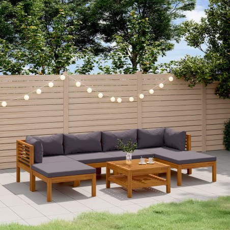 vidaXL Muebles de jardín 7 pzas cojines madera maciza de acacia 