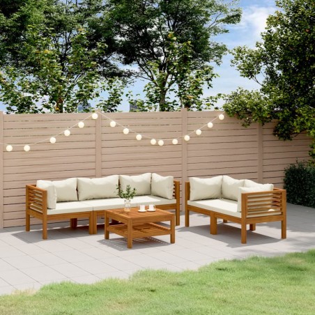 vidaXL Muebles de jardín 6 pzas cojines crema madera maciza de acacia 