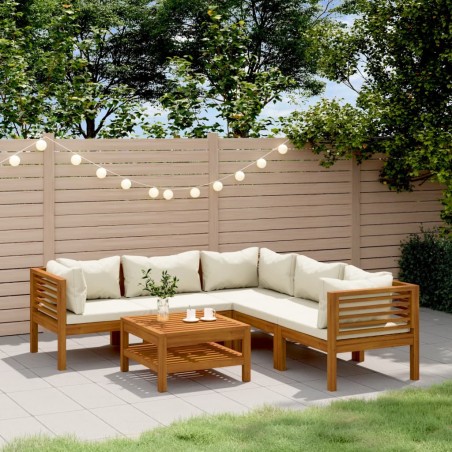 vidaXL Muebles de jardín 6 pzas cojines crema madera maciza de acacia 