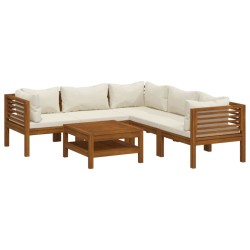 vidaXL Muebles de jardín 6 pzas cojines crema madera maciza de acacia 