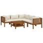 vidaXL Muebles de jardín 6 pzas cojines crema madera maciza de acacia vidaXL Muebles de jardín 6 pzas cojines crema madera maciza de acacia