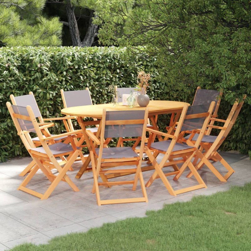 vidaXL Set de comedor de jardín 9 pzas madera eucalipto textilene gris