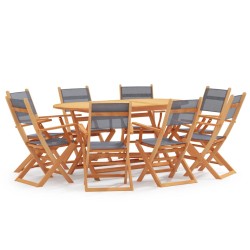 vidaXL Set de comedor de jardín 9 pzas madera eucalipto textilene gris