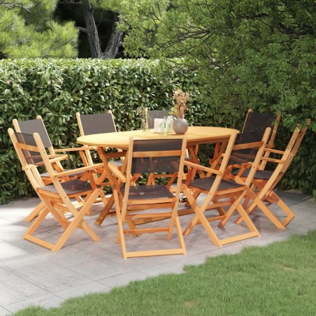 vidaXL Set de comedor jardín 9 pzas madera eucalipto textilene negro
