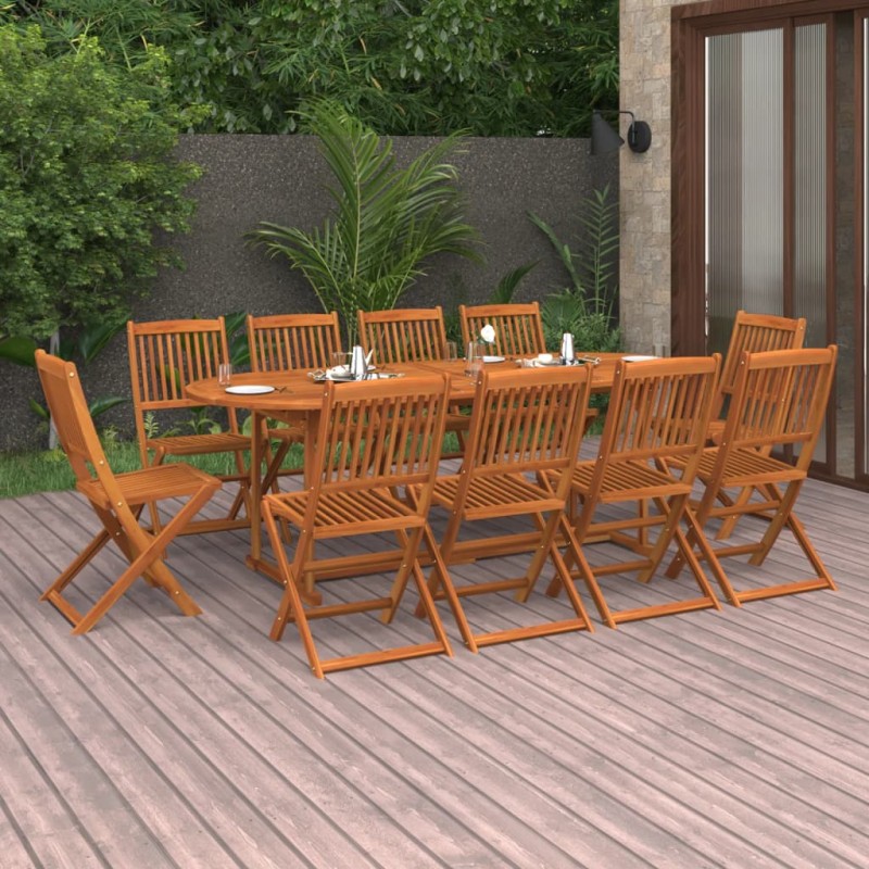 vidaXL Set de comedor de jardín 11 piezas madera maciza de acacia vidaXL Set de comedor de jardín 11 piezas madera maciza de acacia