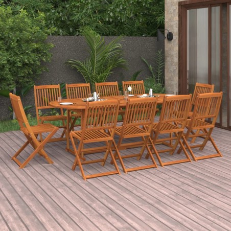 vidaXL Set de comedor de jardín 11 piezas madera maciza de acacia