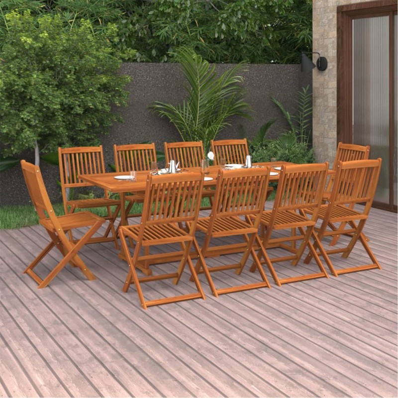 vidaXL Set de comedor para jardín 11 piezas madera maciza de acacia vidaXL Set de comedor para jardín 11 piezas madera maciza de acacia