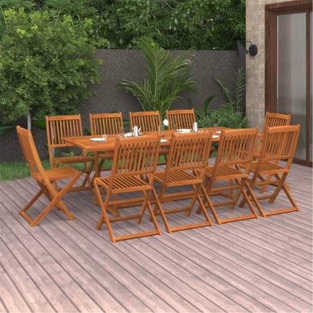 vidaXL Set de comedor para jardín 11 piezas madera maciza de acacia