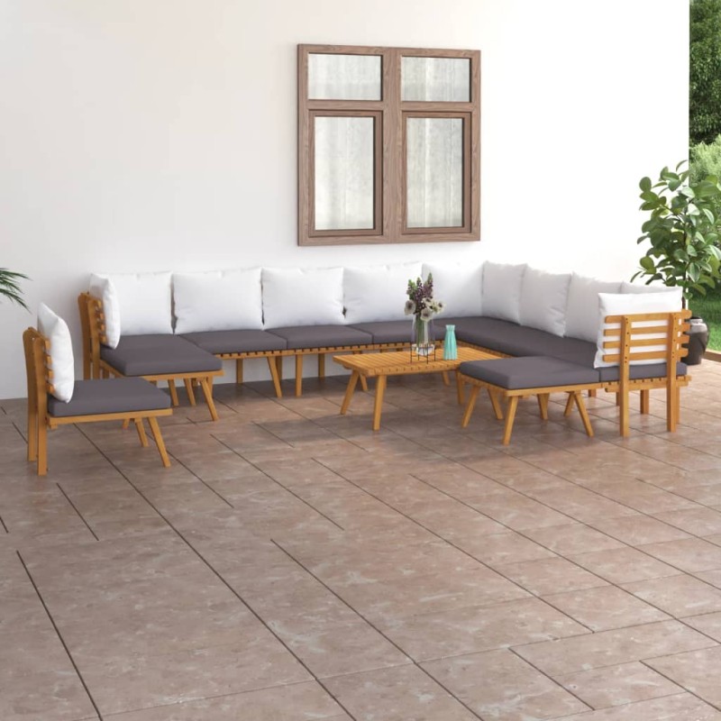 vidaXL Muebles de jardín 12 piezas con cojines madera maciza de acacia vidaXL Muebles de jardín 12 piezas con cojines madera maciza de acacia