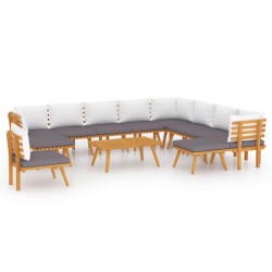 vidaXL Muebles de jardín 12 piezas con cojines madera maciza de acacia