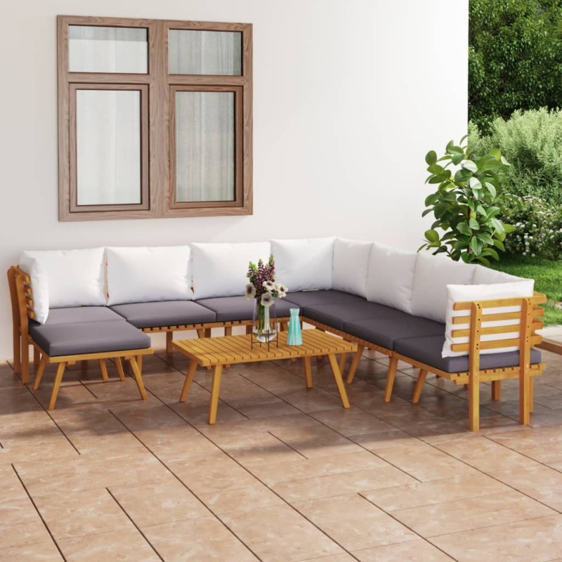 vidaXL Juego muebles de jardín y cojines 9 pzas madera maciza acacia vidaXL Juego muebles de jardín y cojines 9 pzas madera maciza acacia