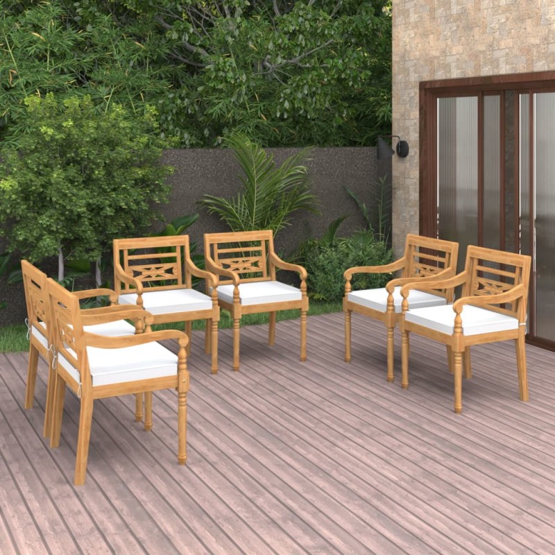 vidaXL Sillas Batavia 6 unidades madera maciza de teca con cojines vidaXL Sillas Batavia 6 unidades madera maciza de teca con cojines