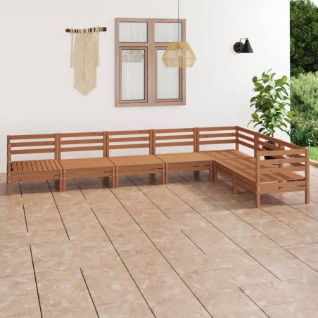 vidaXL Juego muebles de jardín 7 pzas madera maciza pino marrón miel